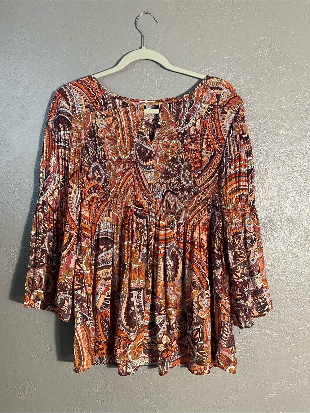 Floral & Ivy Paisley Boho Peasant Top Medium Bell Sleeve Festival Blouse